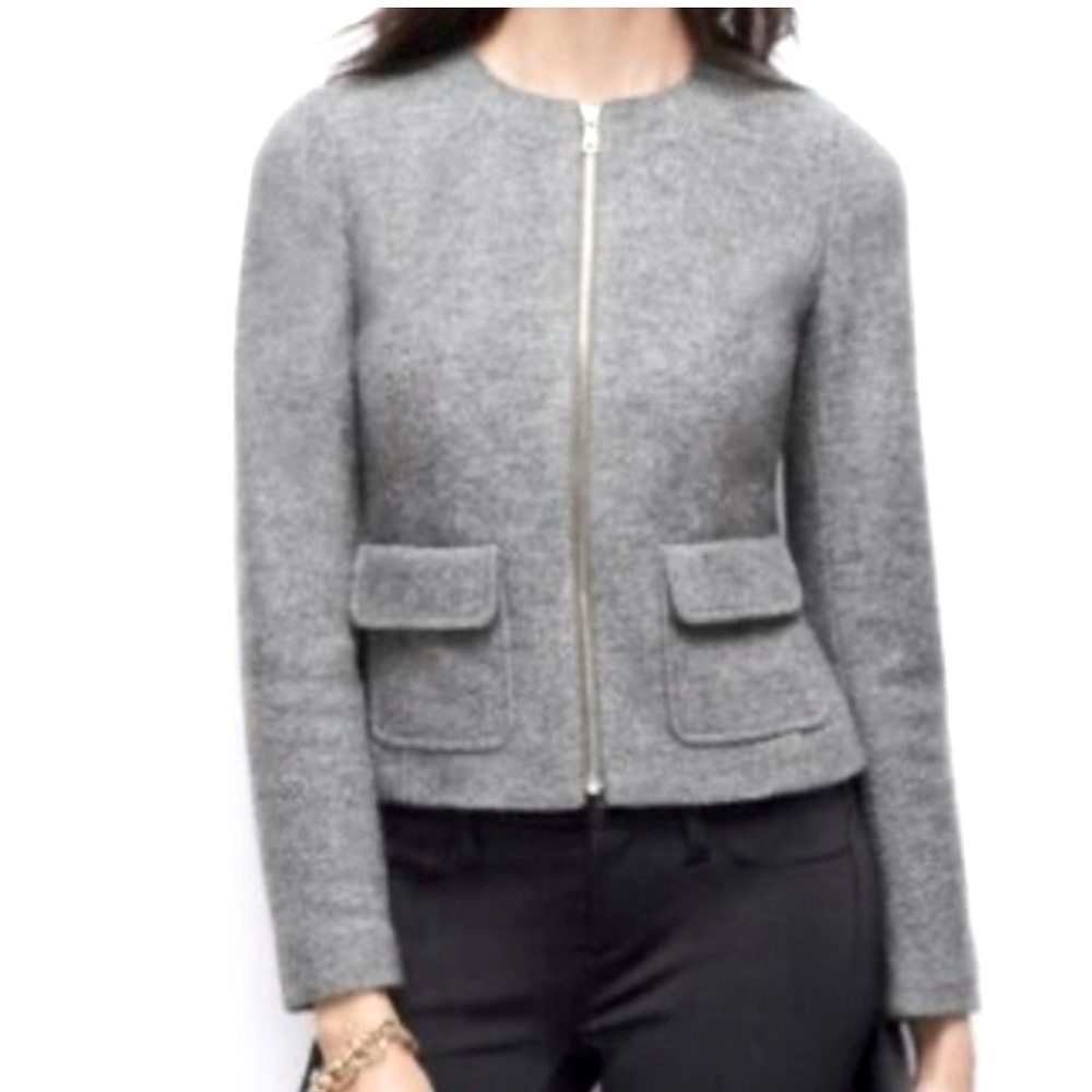 Ann Taylor Women's Smokey Gray Boiled Wool Zip Front Pocket Jacket